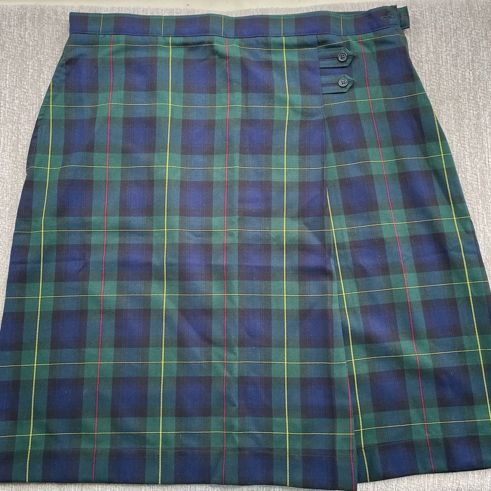 Lands' End Green and Blue Plaid A-Line Skirt